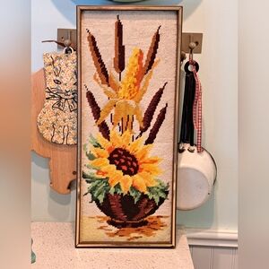 Sunflower Needlepoint Wall Hanging Tapestry - Yellow & Green Floral Design